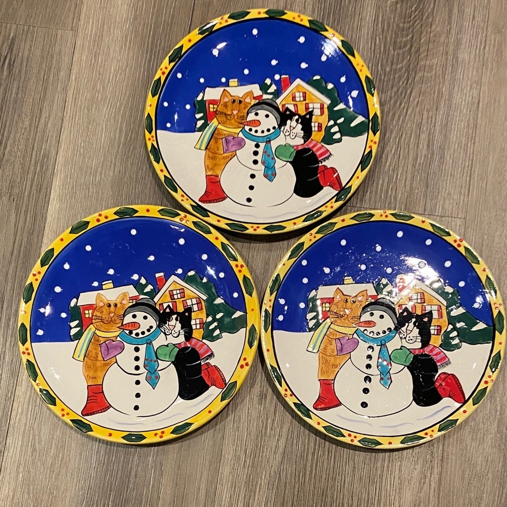 Vintage Catzilla by Candace Reiter 2001 Christmas holiday ceramic plates